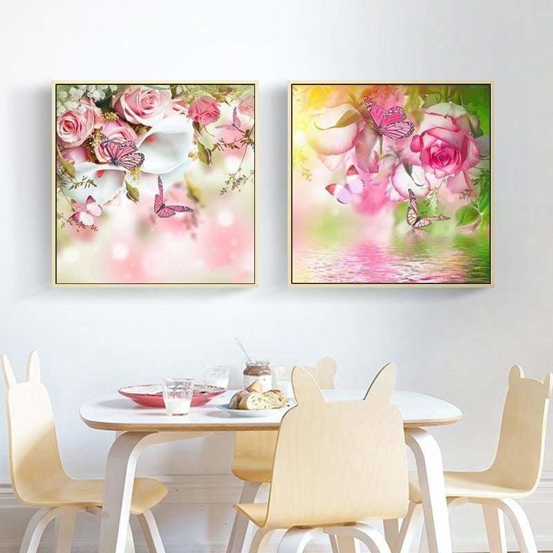Dream Pink Flowers Butterfly Full Drill - 5D Diy Diamond