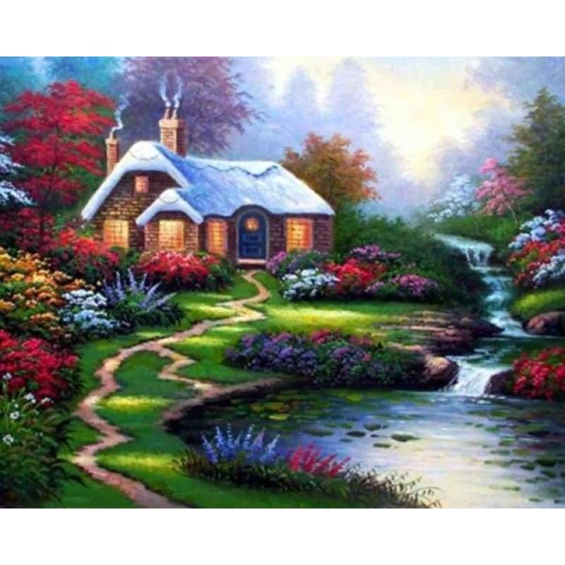 Dream Wall Decor Landscape Cottage Creek 5d Diy Crystal Diamond Painting Kits VM4164