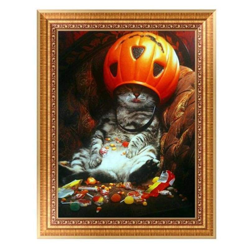 Halloween Pumpkin Cat 5d Diy Cross Stitch Diamond Painting Kits VM8734