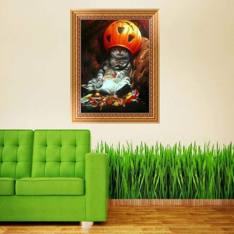 Halloween Pumpkin Cat 5d Diy Cross Stitch Diamond Painting Kits VM8734