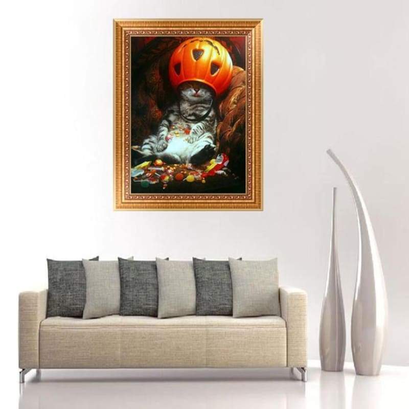 Halloween Pumpkin Cat 5d Diy Cross Stitch Diamond Painting Kits VM8734