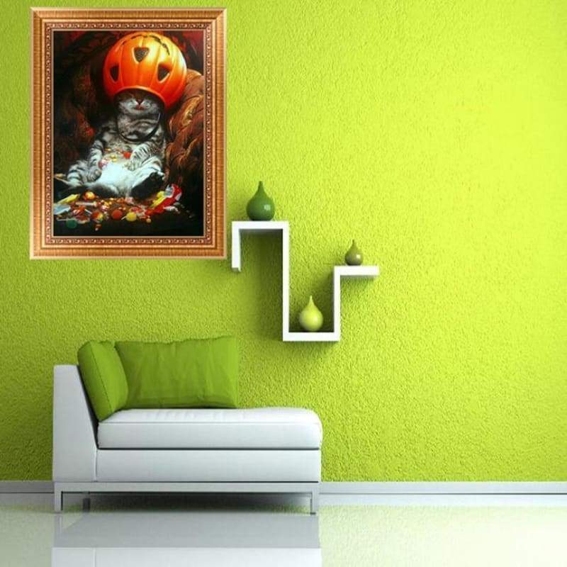 Halloween Pumpkin Cat 5d Diy Cross Stitch Diamond Painting Kits VM8734