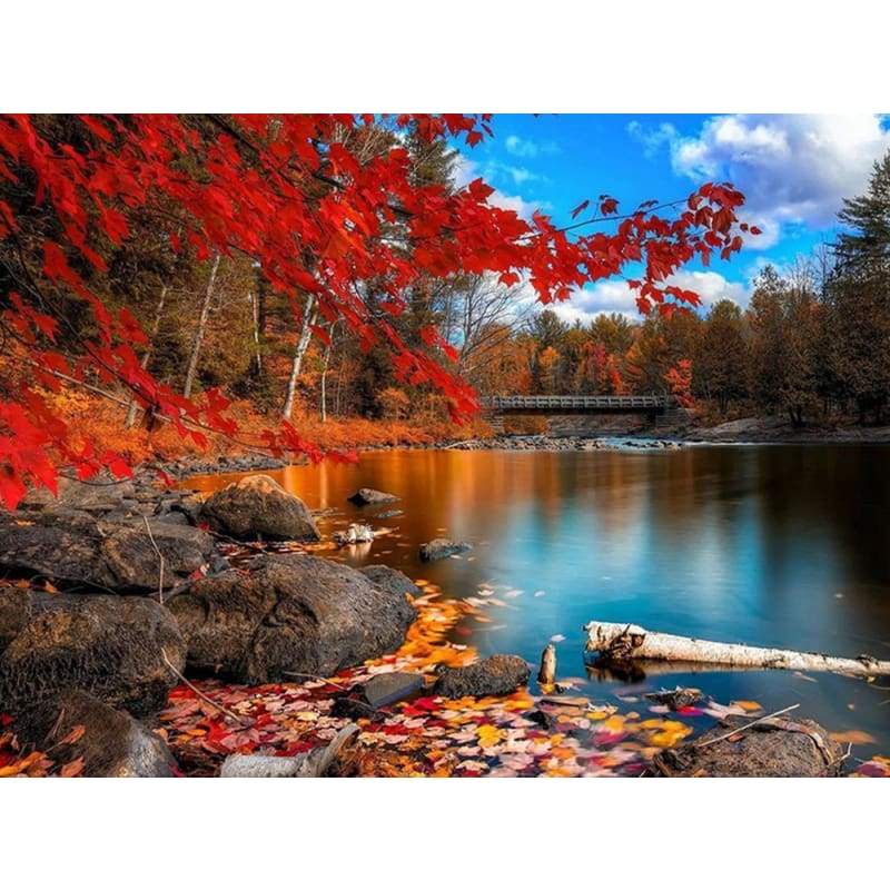 Maple Leaf Landscape Mosaic Full Drill - 5D DIY Diamond Painting Kits UK - NEEDLEWORK KITS