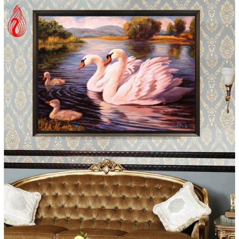 2019 New Diy Swans Swimming 5d Diamond Painting Cross Stitch VM08596