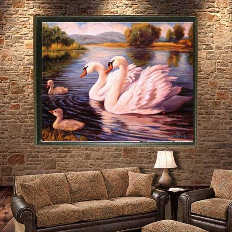 2019 New Diy Swans Swimming 5d Diamond Painting Cross Stitch VM08596