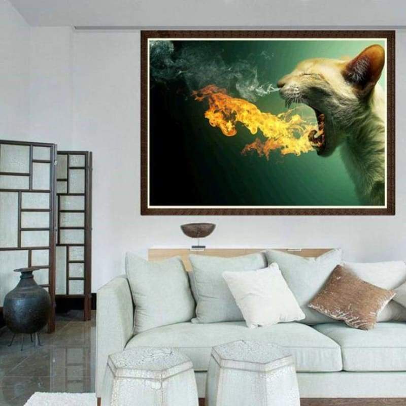 New Fire Fantasy Cat 5d Diy Cross Stitch Diamond Painting Kits QB7040
