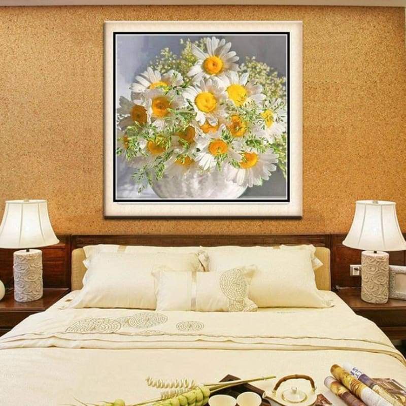 New Hot Sale Cherap Decor White Yellow Flower 5d Diy Diamond Painting Beads VM2024