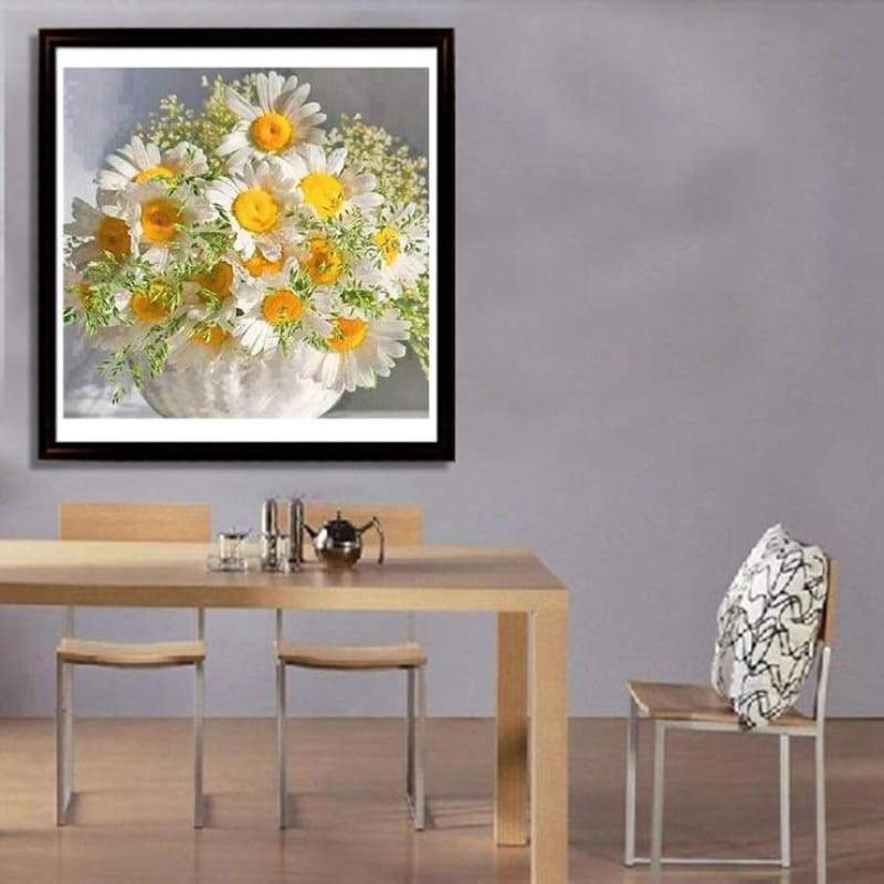New Hot Sale Cherap Decor White Yellow Flower 5d Diy Diamond Painting Beads VM2024