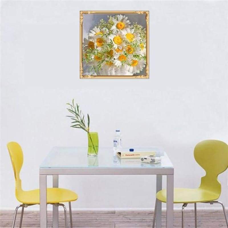 New Hot Sale Cherap Decor White Yellow Flower 5d Diy Diamond Painting Beads VM2024