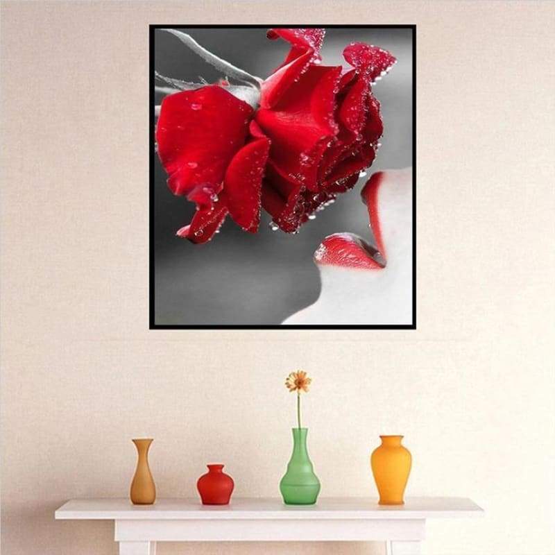 New Hot Sale Full Square Red Rose 5d Diy Diamond Painting Flowers VM2003