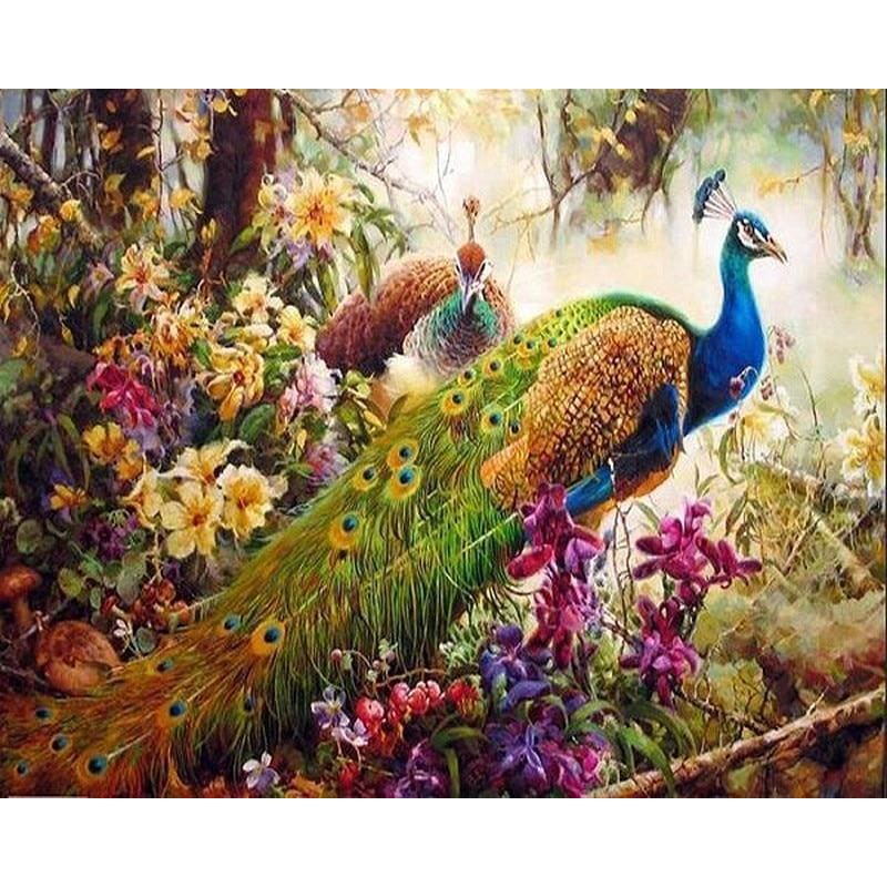 Animal Peacocks In The Forest Diy Paint By Numbers Kits