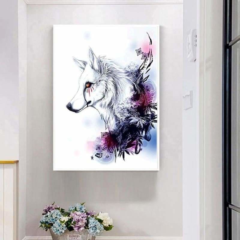 Full Drill - 5D Diamond Painting Kits Watercolor White Wolf