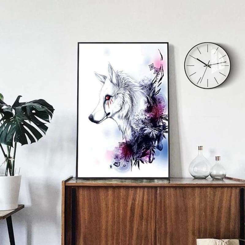 Full Drill - 5D Diamond Painting Kits Watercolor White Wolf