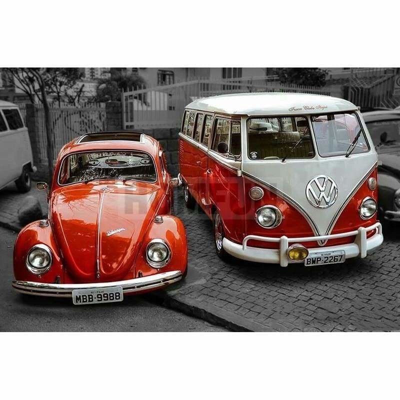 Full Drill - 5D DIY Diamond Painting Kits Red Car And Bus -