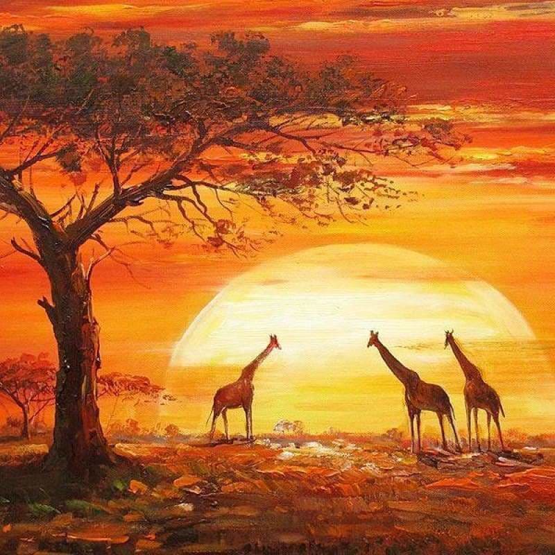 Giraffe Under Sunset Full Drill - 5D Diy Diamond Painting