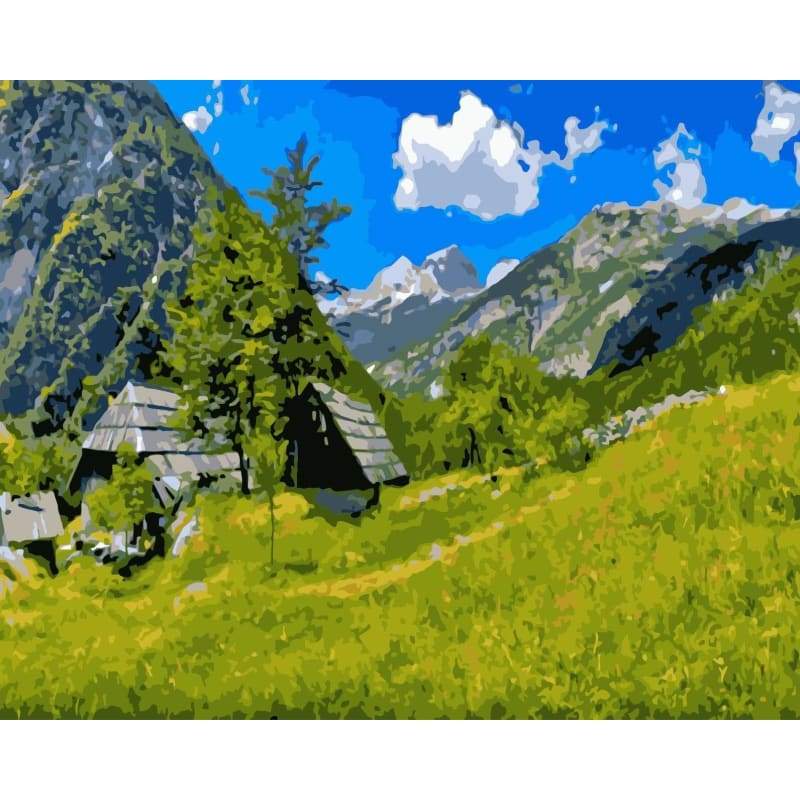 Landscape Mountain Cottage Diy Paint By Numbers Kits WM-1290 - NEEDLEWORK KITS