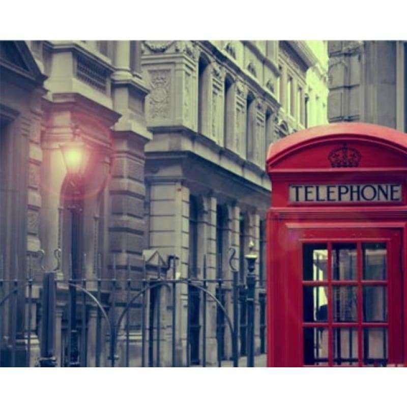 Modern Art Street Red Phone Booth Full Drill - 5D Diy