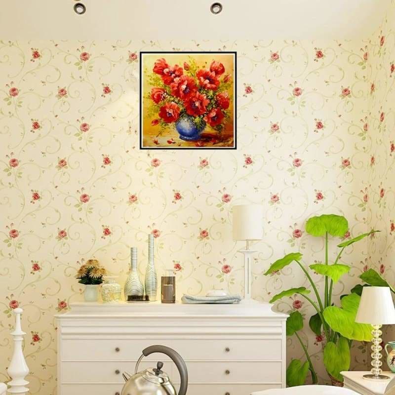 Oil Painting Style Beautiful Red Flower Full Drill - 5D Diy