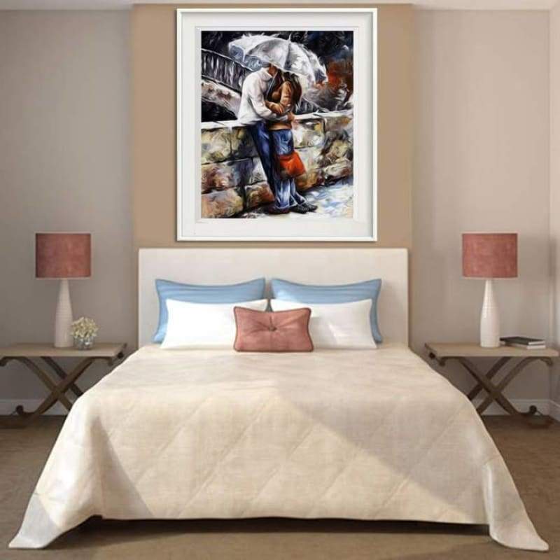 Full Drill - 5D Diamond Painting Kits Kiss Young Couple Under The Umbrella - NEEDLEWORK KITS