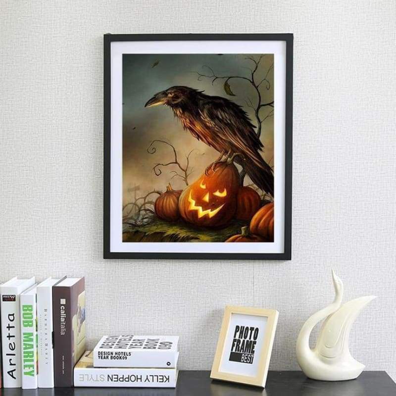 2019 New Hot Sale Wall Decor Halloween Crow 5d Diy Rhinestone Stitch Kits VM40587 - NEEDLEWORK KITS