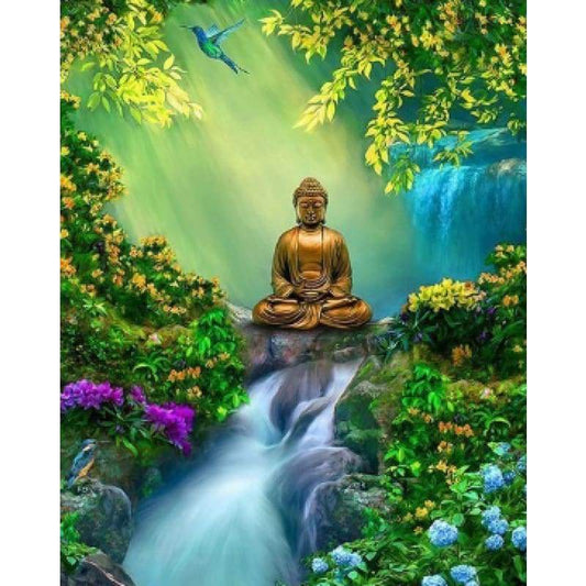 Buddah On Waterfall- Full Drill Diamond Painting - Special