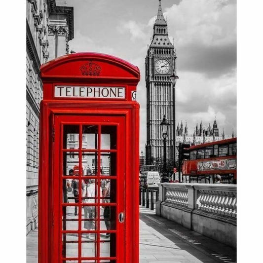 Modern Art Red Telephone Booth Full Drill - 5D Diy Diamond