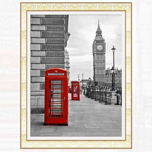 Modern Art Street Red Phone Booth Full Drill - 5D Diy