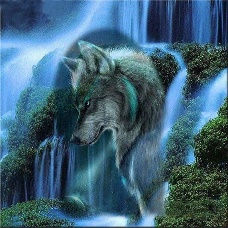 2019 Dream Lonely Wolf Waterfall Diy 5d Diamond Embroidery 
