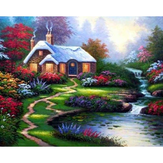 Dream Wall Decor Landscape Cottage Creek 5d Diy Crystal Diamond Painting Kits VM4164