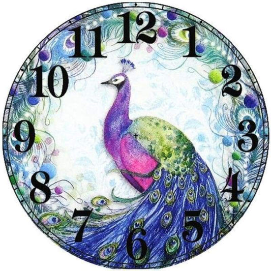 Full Drill 5D DIY Diamond Painting Peacock Clock Cross Stitch Mosaic Kits