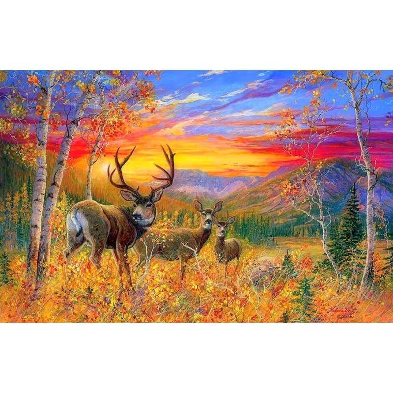Hot Sale Full 5d Diy Diamond Painting Kits Autumn Forest Landscape Deer VM20488