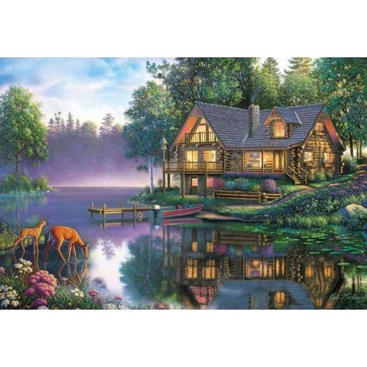 Hot Sale Rhinestone Painting Landscape Cottage Lake 5d Diy Diamond Painting Kits Kits VM4167