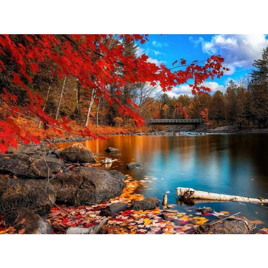 Maple Leaf Landscape Mosaic Full Drill - 5D DIY Diamond Painting Kits UK - NEEDLEWORK KITS