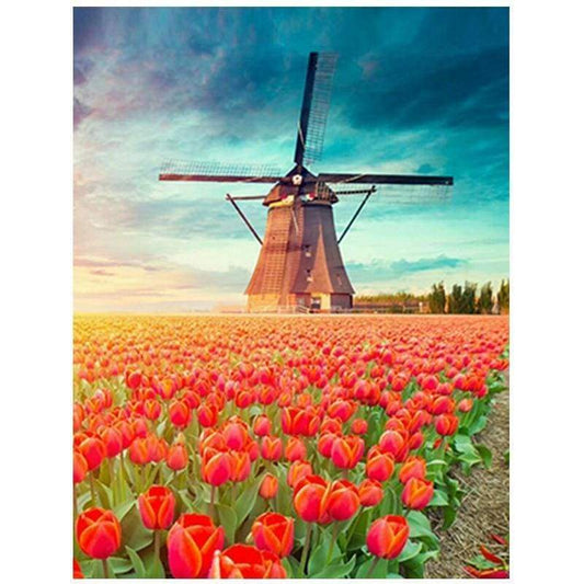 2019 Modern Art Full Square Drill Tulip Windmill 5D DIY Diamond Painting Kits NA0613