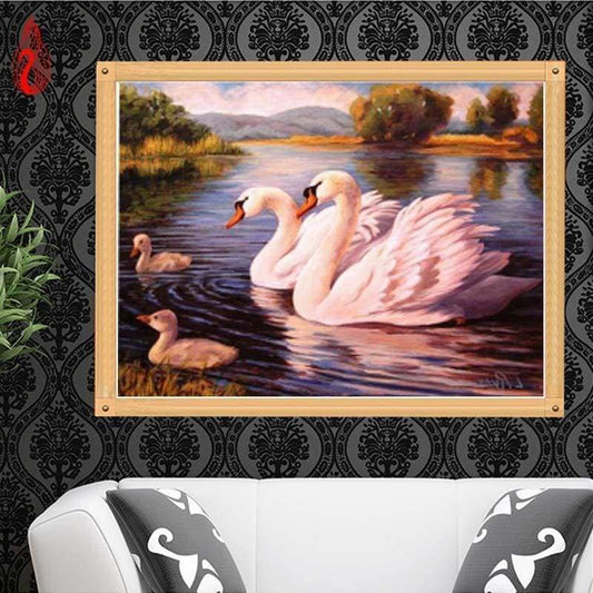 2019 New Diy Swans Swimming 5d Diamond Painting Cross Stitch VM08596