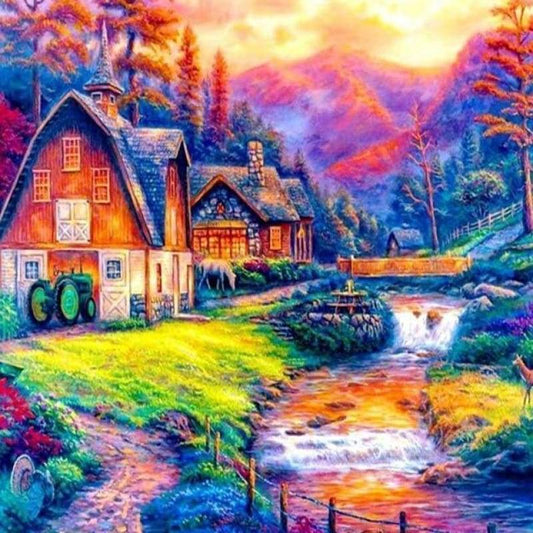 New Dream Cottage Mountian Picture 5d Diy Diamond Painting Kits VM09118