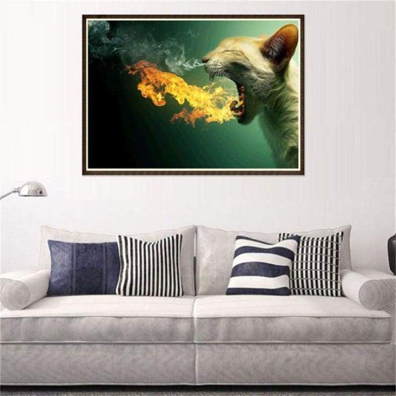 New Fire Fantasy Cat 5d Diy Cross Stitch Diamond Painting Kits QB7040