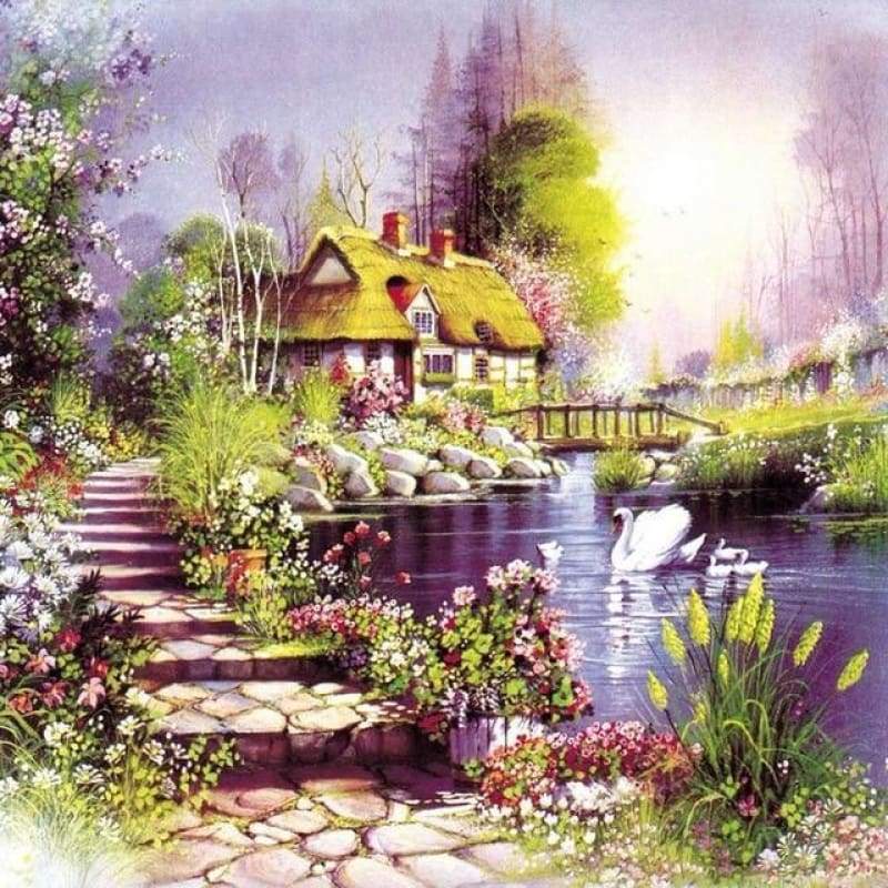 New Hot Sale Cottage Villa Picture 5d Diy Diamond Painting Kits VM09116