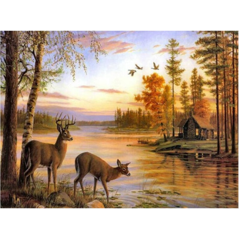 2019 New Hot Sale Landscape Deer Decor 5d Diy Diamond Painting Kits VM9102