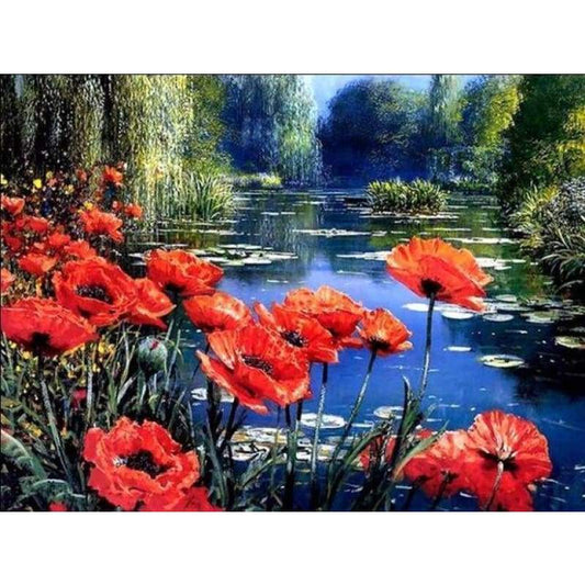 New Hot Sale Popular Red Flowers 5d Diy Diamond Painting Canvas Kits VM3539