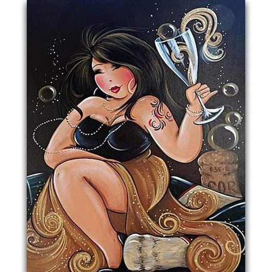 New Hot Sale Square Drill Cartoon Fat Woman 5d Diy Diamond Painting Kits VM9133