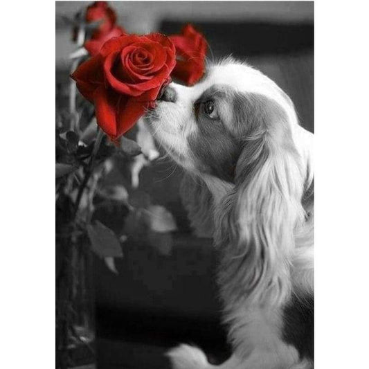 Modern Art Dog And Red Rose 5d Diy Diamond Painting Kits VM9222