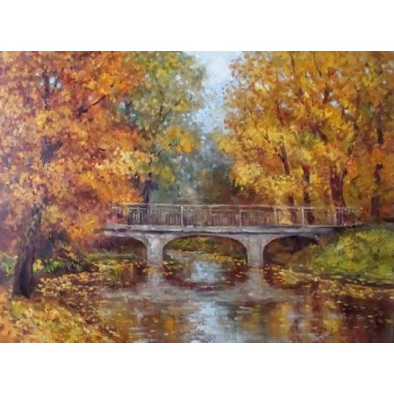 Oil Painting Style Autumn Forest Bridge 5d Diy Diamond Painting Kits VM9221