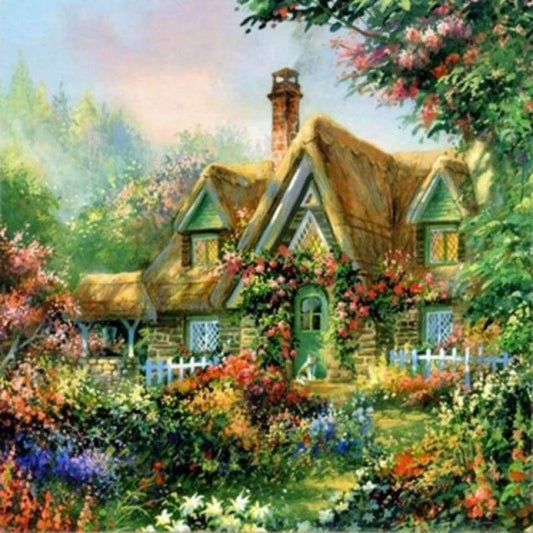 Oil Painting Style Cottage Villa 5d Diy Diamond Painting Kits VM9121