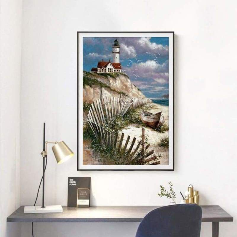 2019 Oil Painting Style Landscape Lighthouse Diy 5d Diamond Painting Kits QB5404