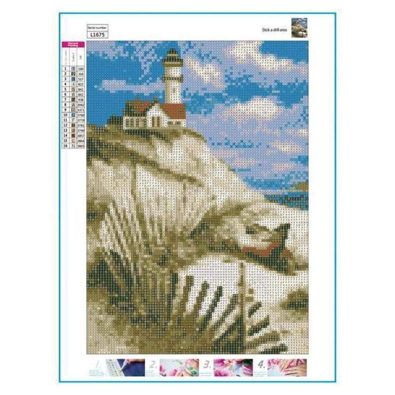 2019 Oil Painting Style Landscape Lighthouse Diy 5d Diamond Painting Kits QB5404