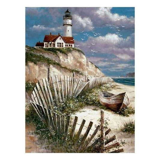 2019 Oil Painting Style Landscape Lighthouse Diy 5d Diamond Painting Kits QB5404