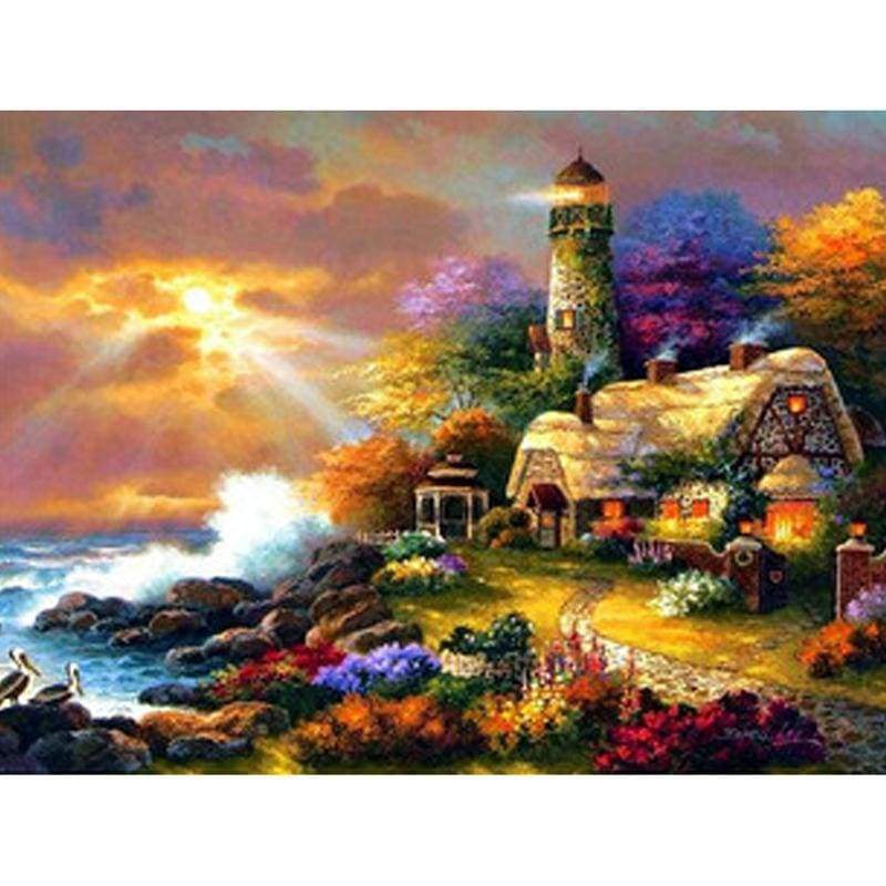 2019 Oil Painting Style Mosaic Cross Stitch Lighthouse 5d Diy Diamond Painting Kits VM8372