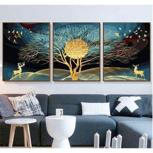 3PCS Multi Panel Tree Diy Paint By Numbers Kits PBN94321 -