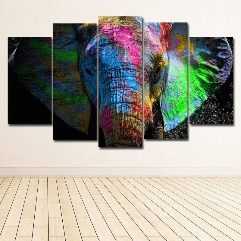 5 Panels Colorful Elephant Diy Paint By Numbers Kits VM95926 - NEEDLEWORK KITS